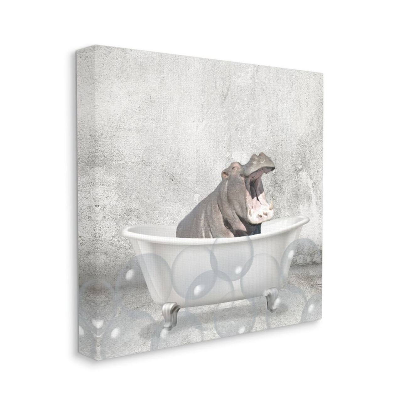 Stupell Industries Baby Hippo Bath Time Cute Animal Canvas Wall Art